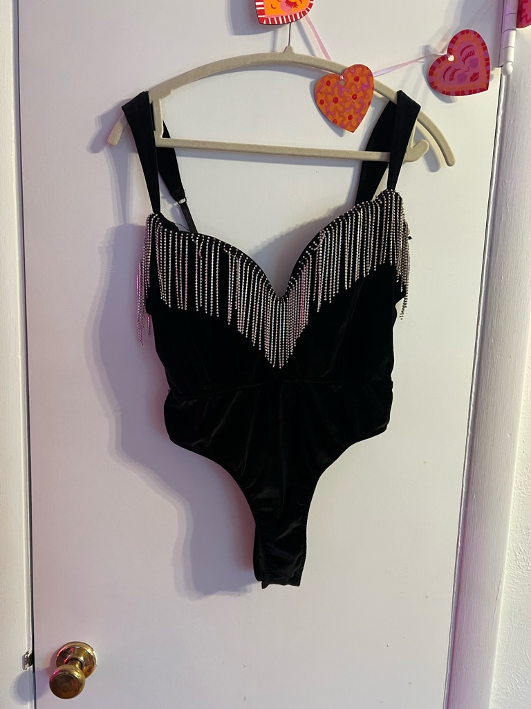 The Row Black Velvet Bodysuit With Silver Fringe